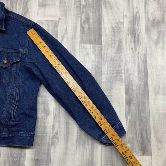 ✅Mens 44 VTG Levis Denim Trucker/Jean Jacket Dark Wash 87' USA 70506-0216 *STAIN - Picture 10 of 12